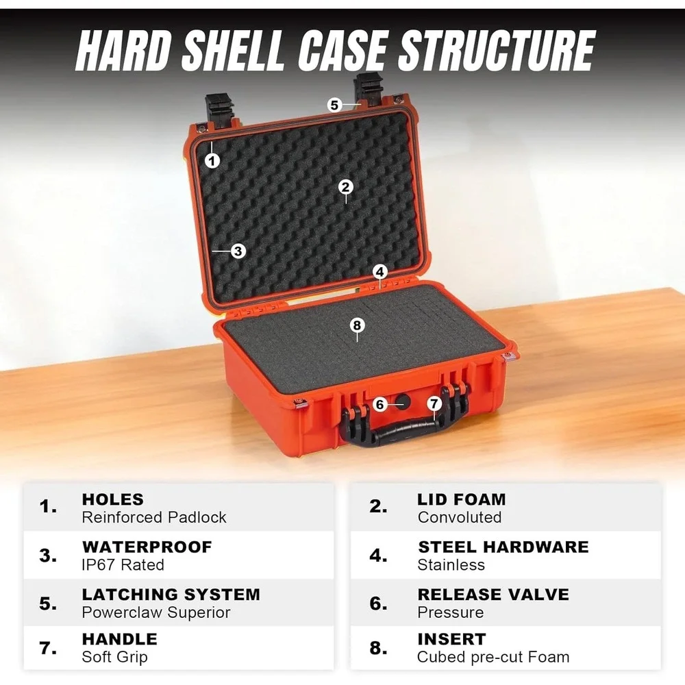16in Waterproof Hard Case Camera‎ Drone Equipment Protective Foam Orange